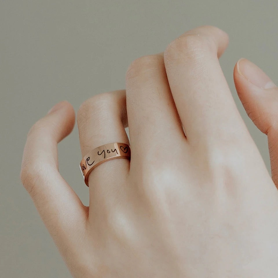 Handwritten engraved ring