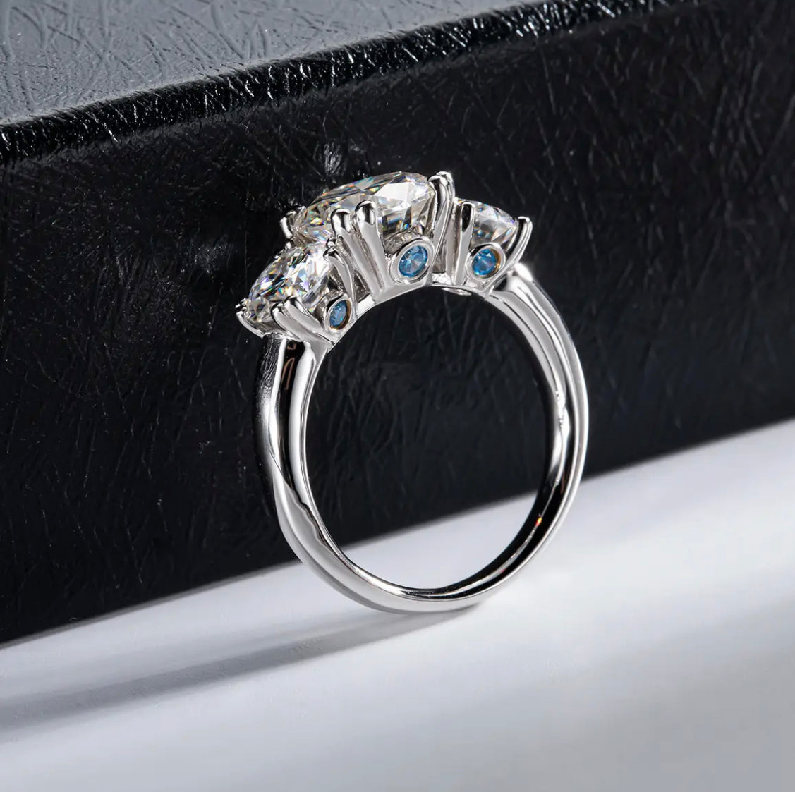 Trio aqua Moissanite 5ct solitaire