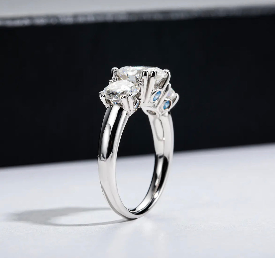 Trio aqua Moissanite 5ct solitaire