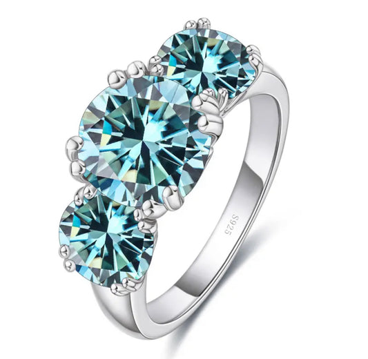 Trio aqua Moissanite 5ct solitaire