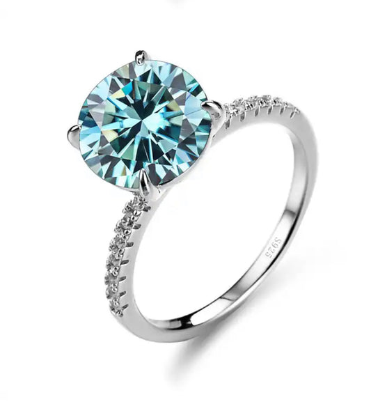 Aqua Moissanite 5ct solitaire